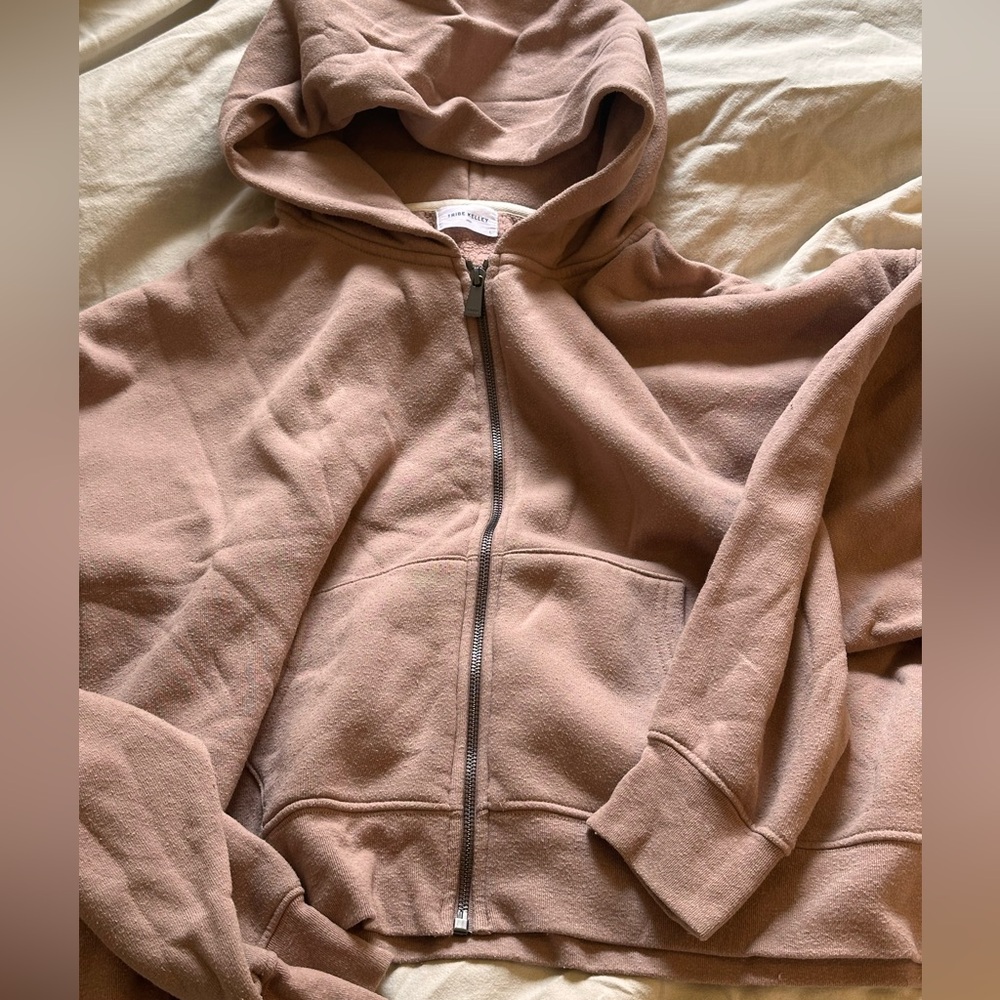 Tribe Kelley Butter Sweats Zip Up Hoodie Cropped - Mocha - Large